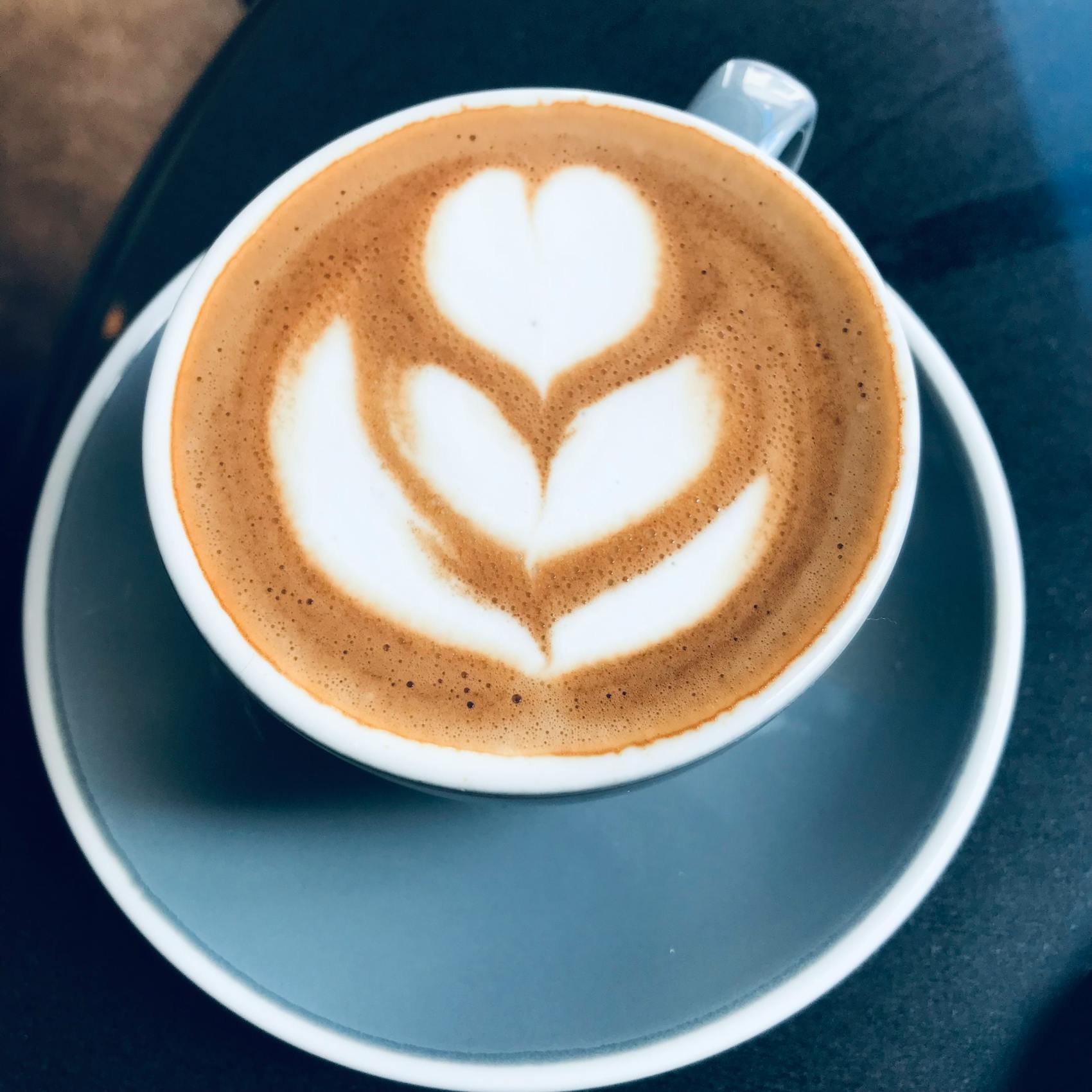 A flat white with a heart in the foam